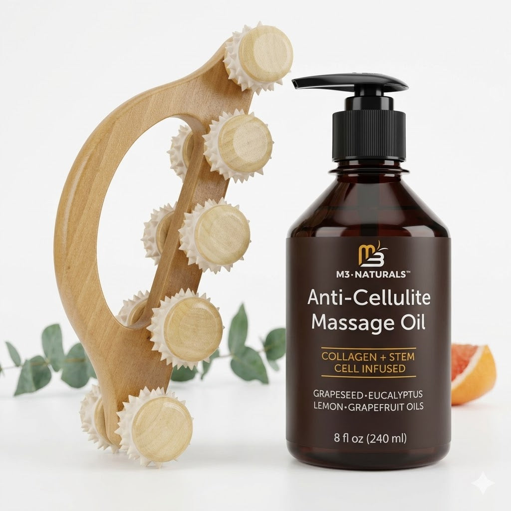 LuminaSculpt® | Aceite Anti-Celulitis Profesional + Masajeador de Madera